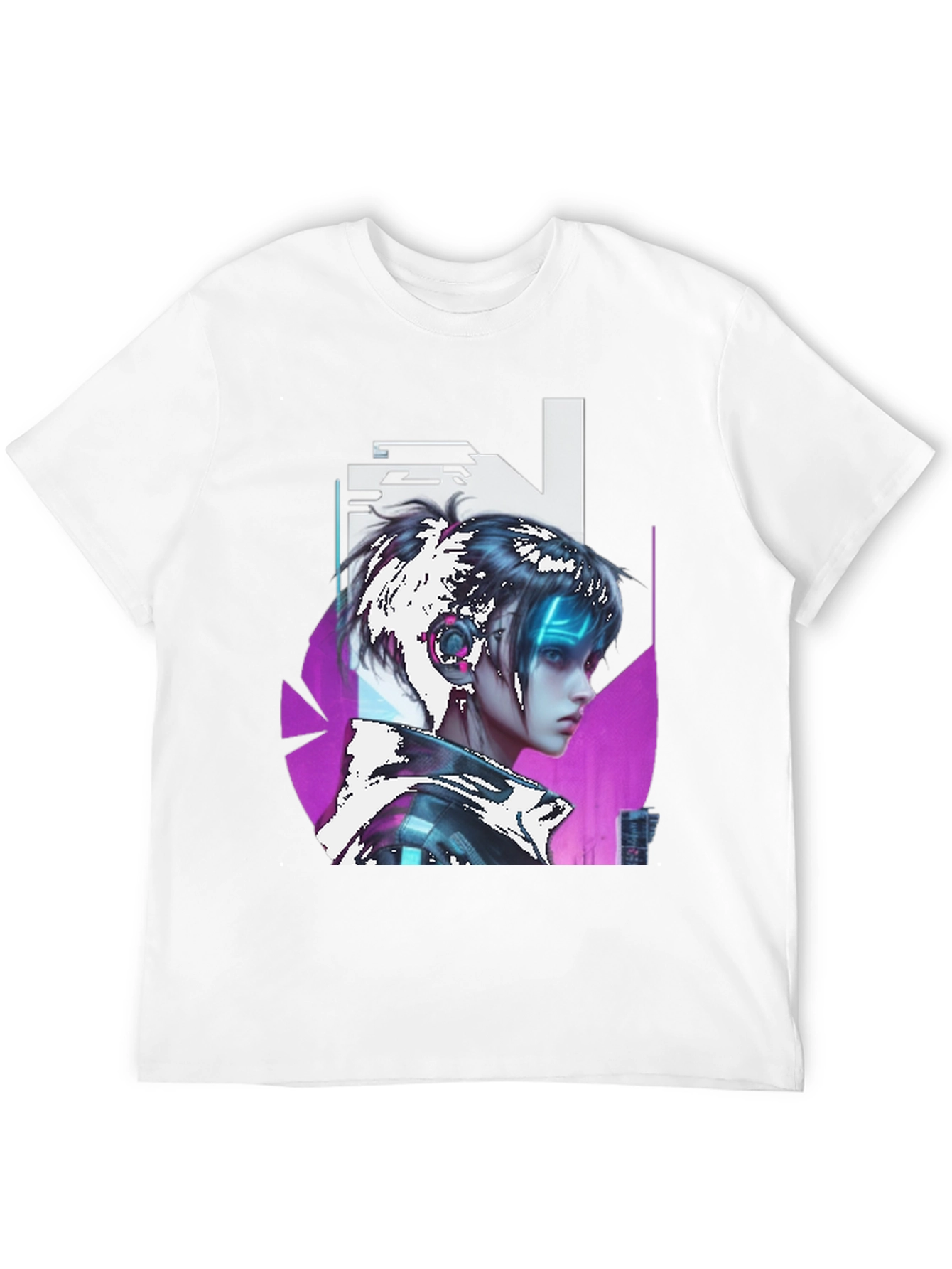 Cyberpunk Girl Graphic Tee - Black Cotton T-Shirt