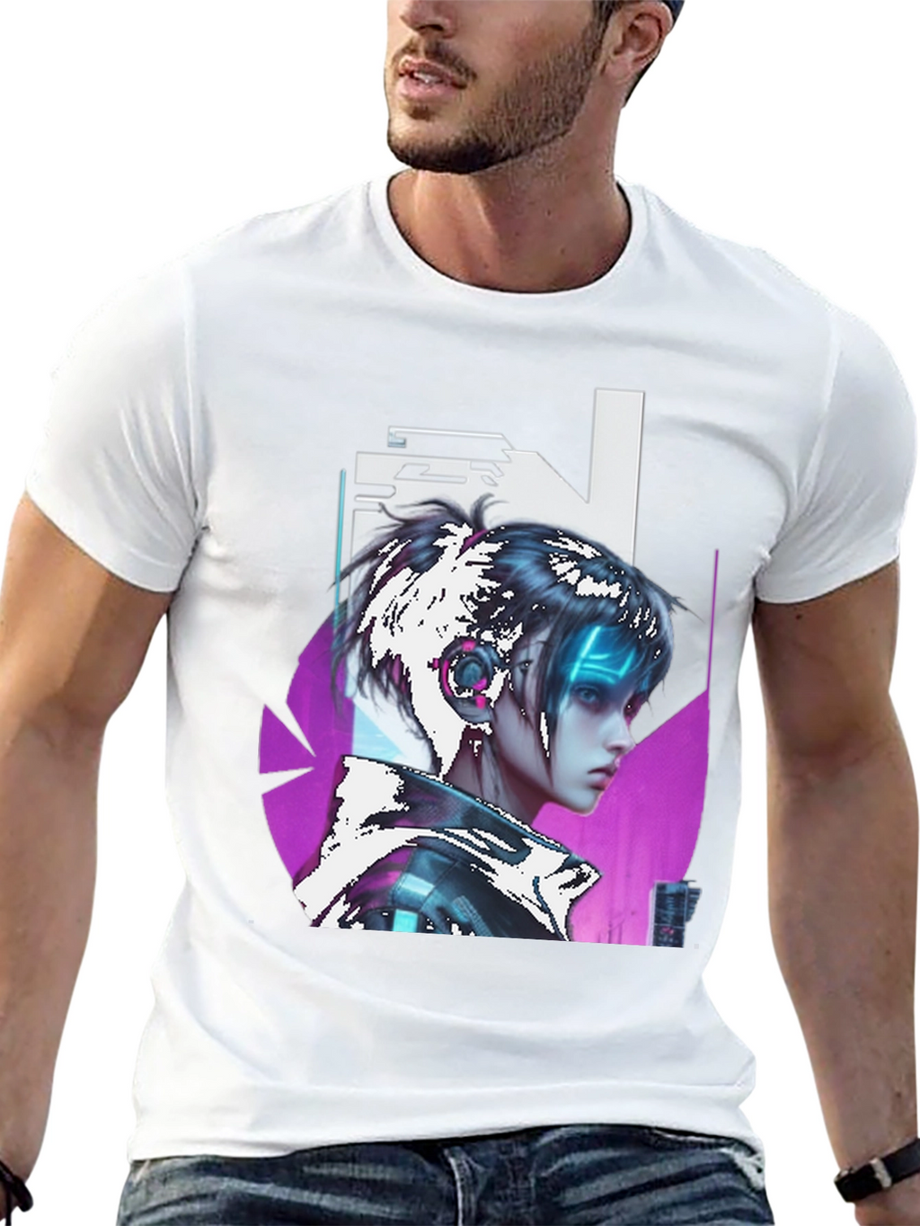 Cyberpunk Girl Graphic Tee - Black Cotton T-Shirt