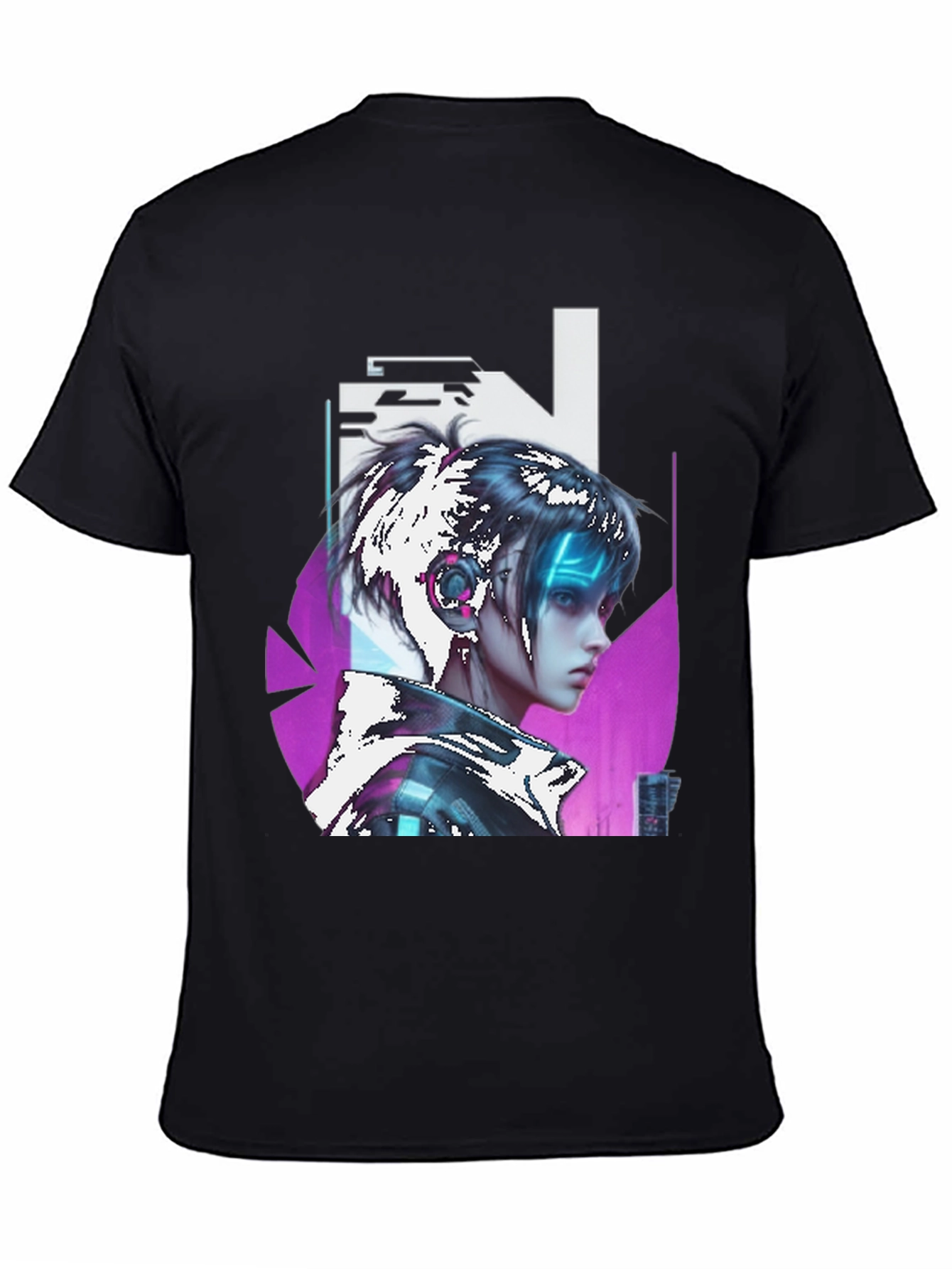Cyberpunk Girl Graphic Tee - Black Cotton T-Shirt