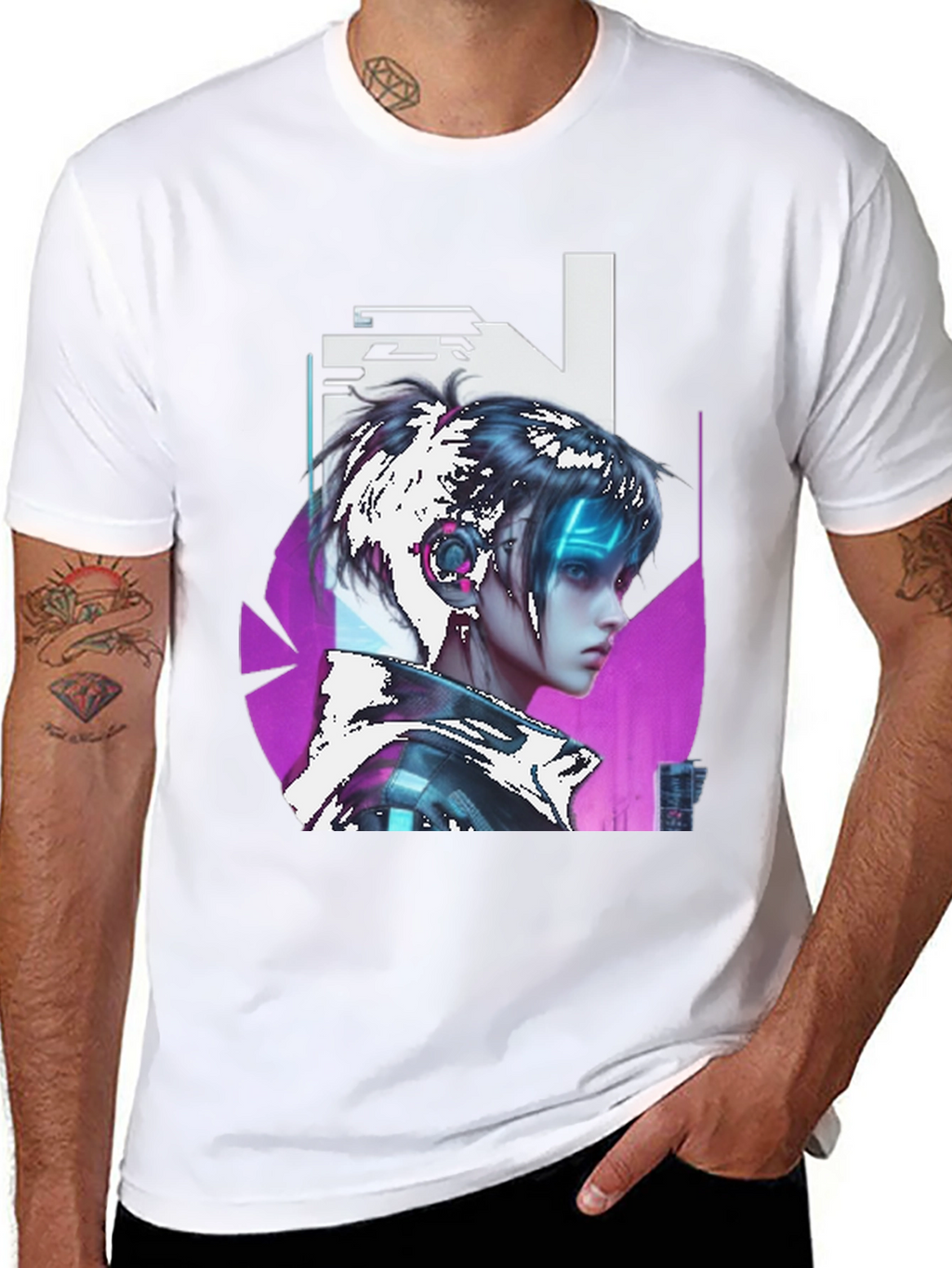 Cyberpunk Girl Graphic Tee - Black Cotton T-Shirt