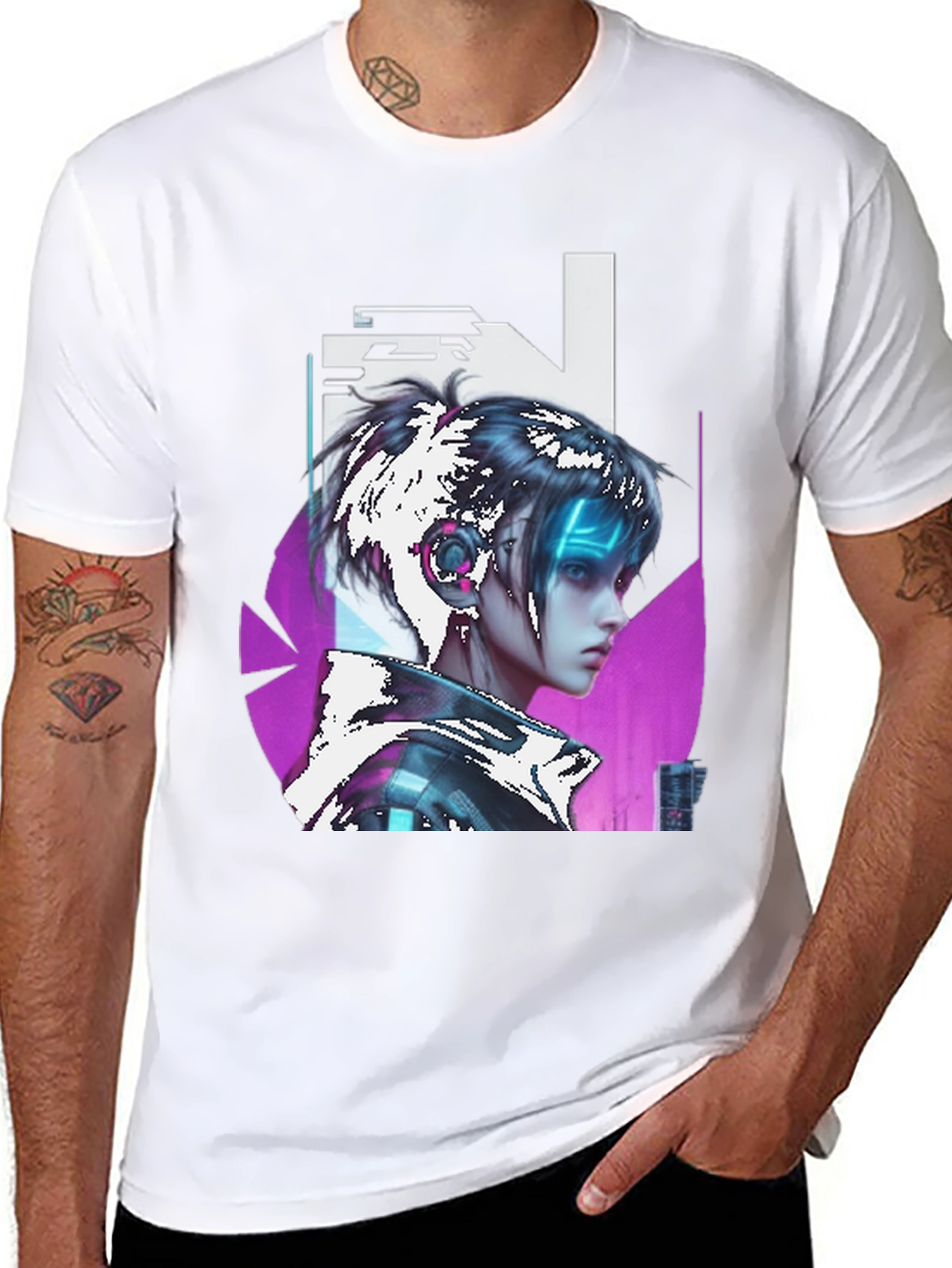 Cyberpunk Girl Graphic Tee - Black Cotton T-Shirt
