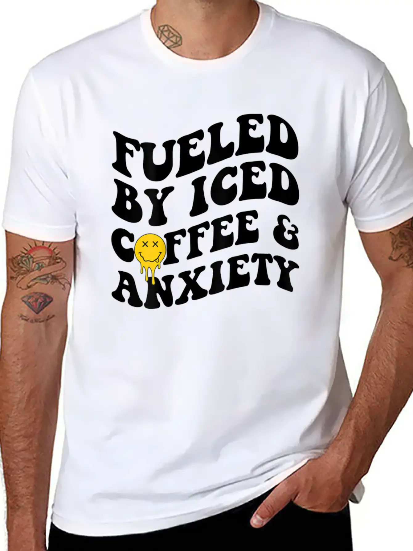 Fueled By Iced Coffee And Anxiety Mental Health Breathable Soft Cotton T-Shirt – Timeless Casual Look
