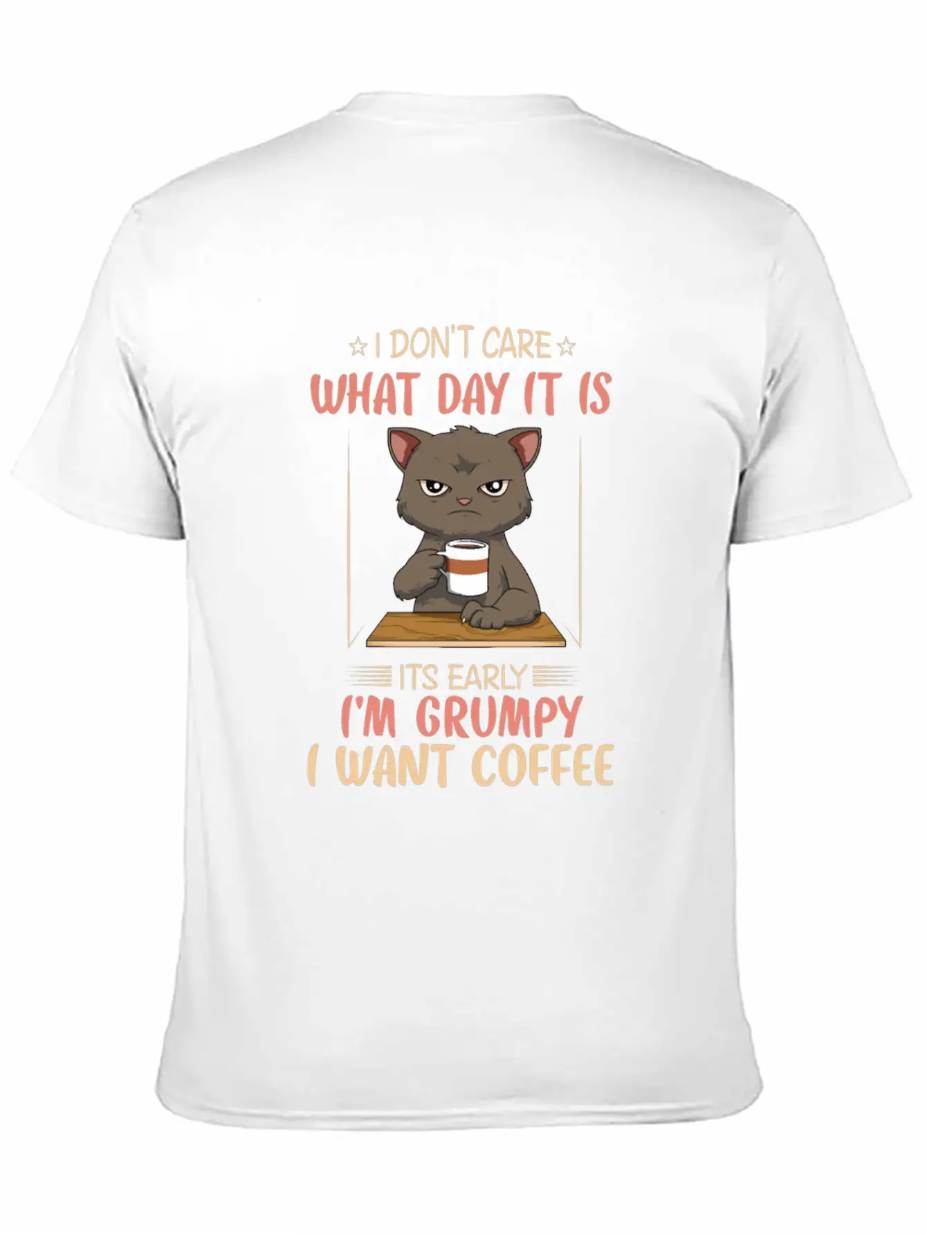 Funny Angry Cat Coffee Lover Feline Morning Animal Essential Cotton Tee For Daily Outfits – Unisex Style