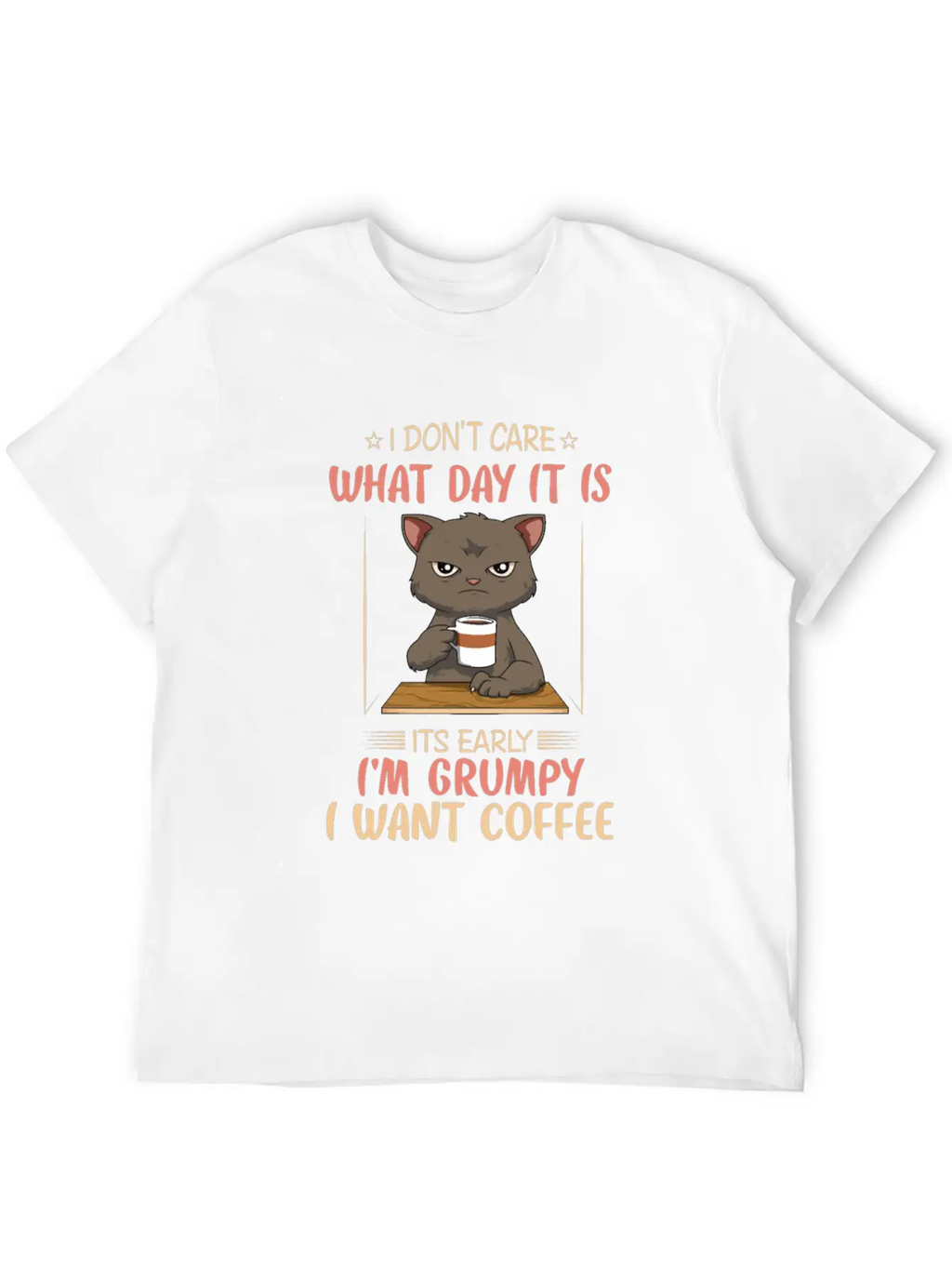 Funny Angry Cat Coffee Lover Feline Morning Animal Essential Cotton Tee For Daily Outfits – Unisex Style