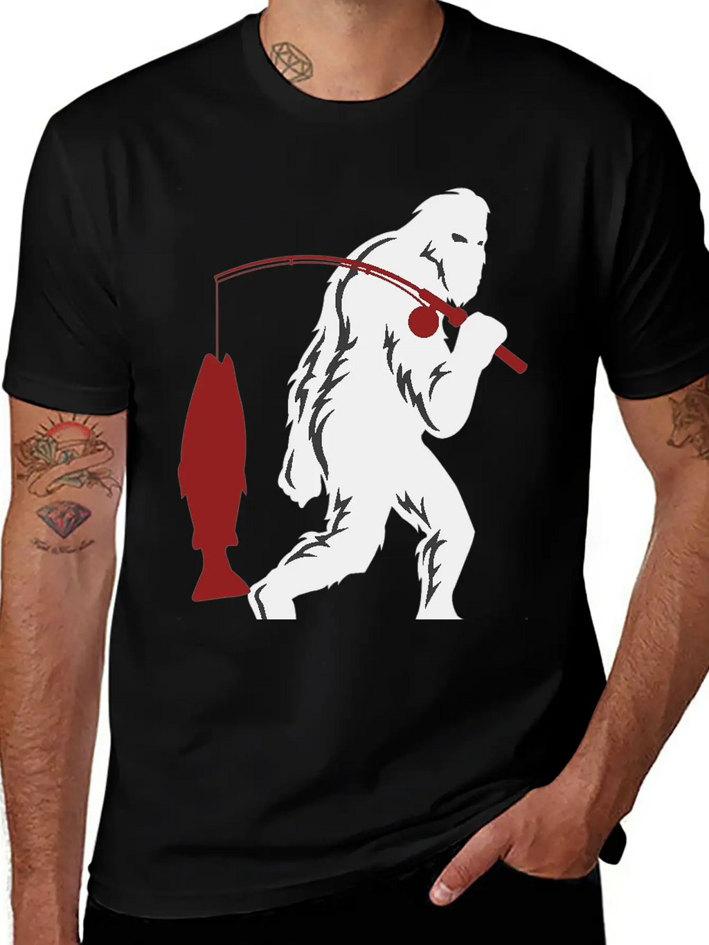 Funny Bigfoot Pole Rod Fishing Fish Sasquatch Gift Classic Cotton Tee – Unisex Comfort For Any Season