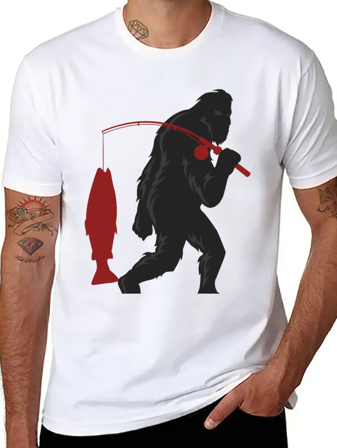 Funny Bigfoot Pole Rod Fishing Fish Sasquatch Gift Classic Cotton Tee – Unisex Comfort For Any Season