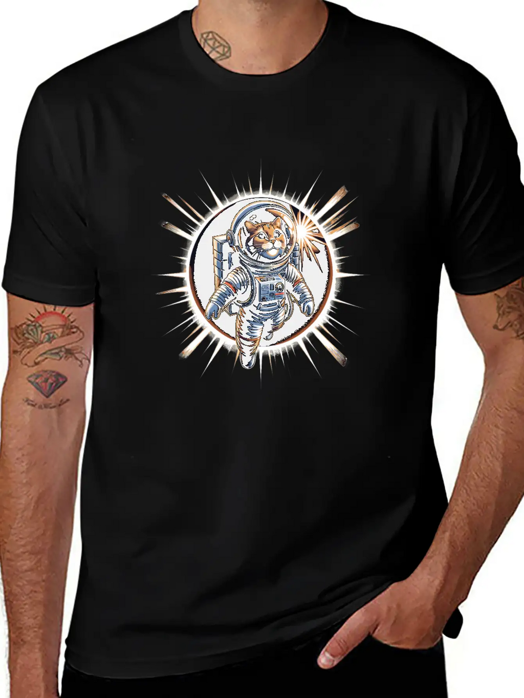 Funny Cat Astronaut Total Solar Eclipse 2024 Relaxed Everyday Tee – Lightweight And Durable Cotton