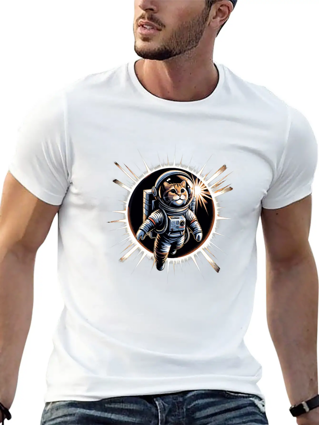 Funny Cat Astronaut Total Solar Eclipse 2024 Relaxed Everyday Tee – Lightweight And Durable Cotton