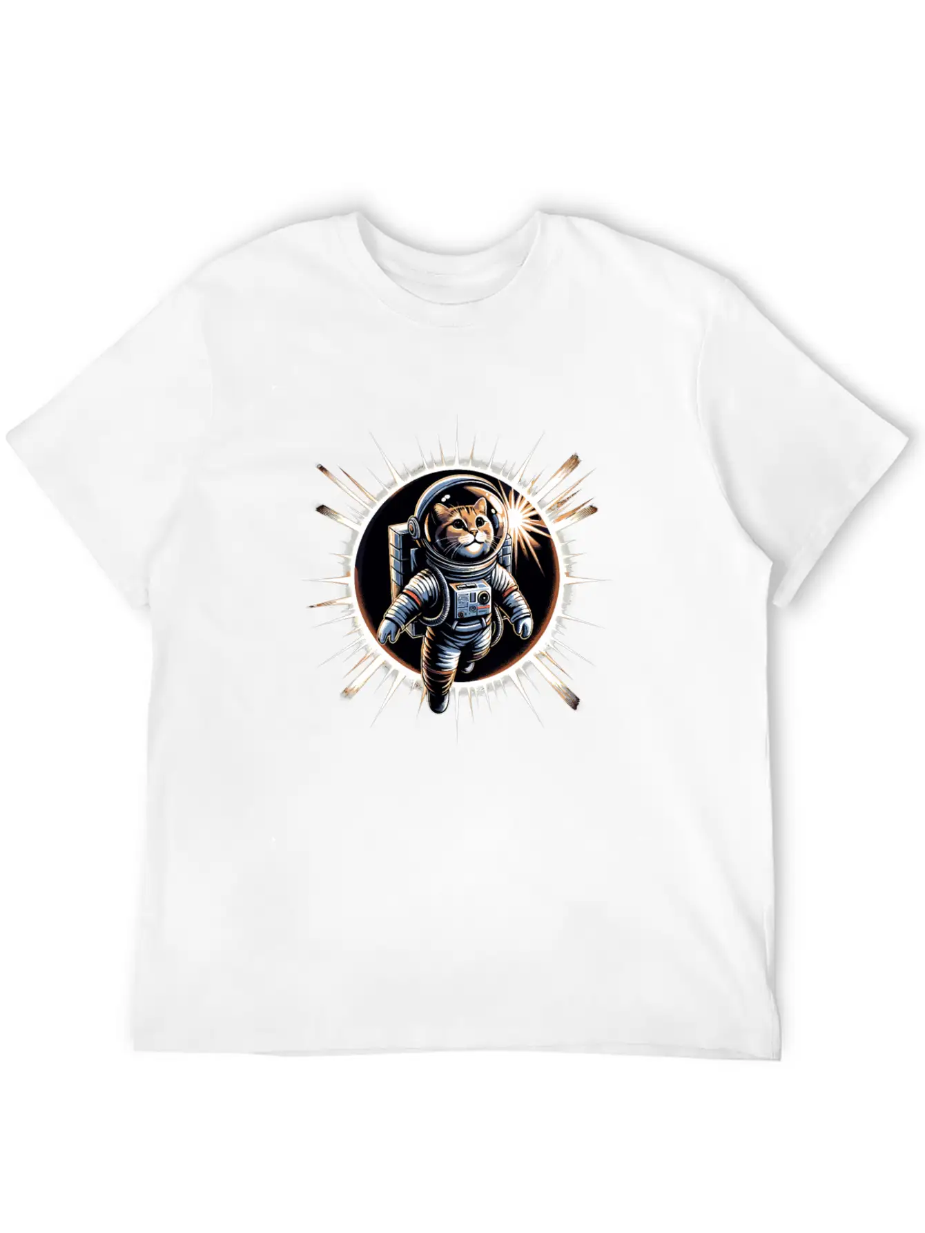 Funny Cat Astronaut Total Solar Eclipse 2024 Relaxed Everyday Tee – Lightweight And Durable Cotton