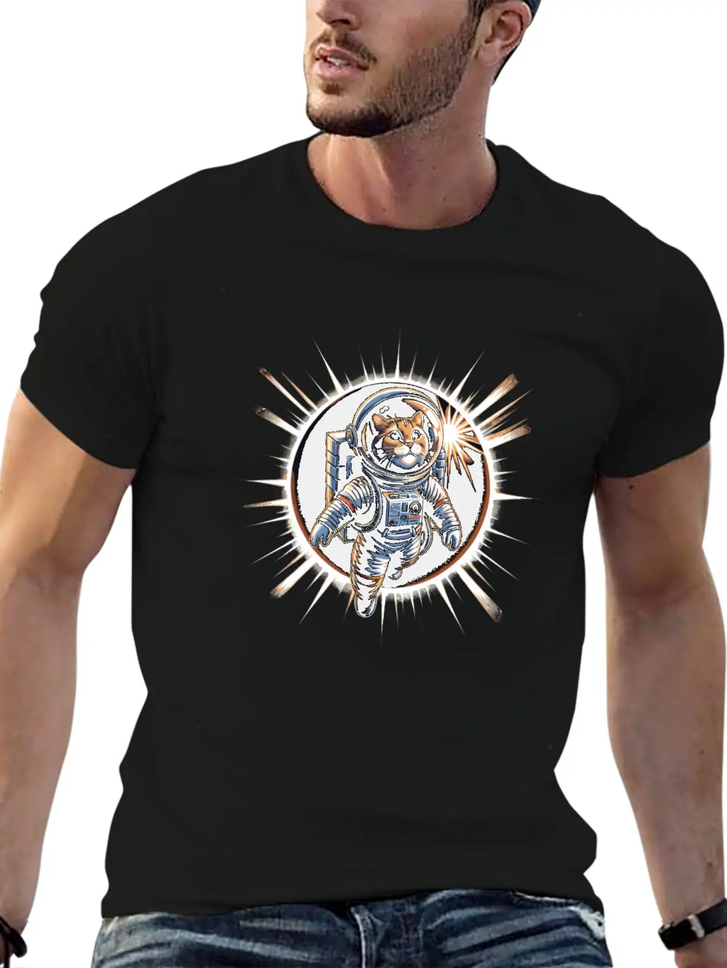 Funny Cat Astronaut Total Solar Eclipse 2024 Relaxed Everyday Tee – Lightweight And Durable Cotton
