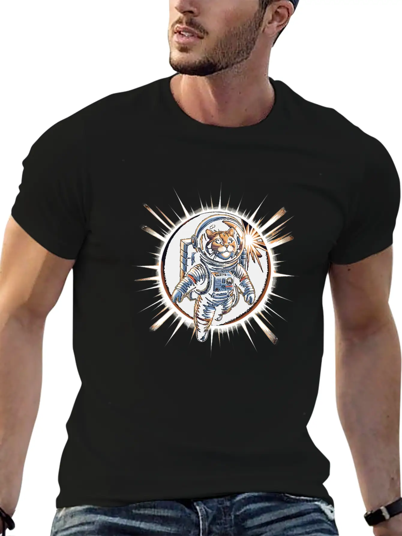 Funny Cat Astronaut Total Solar Eclipse 2024 Relaxed Everyday Tee – Lightweight And Durable Cotton