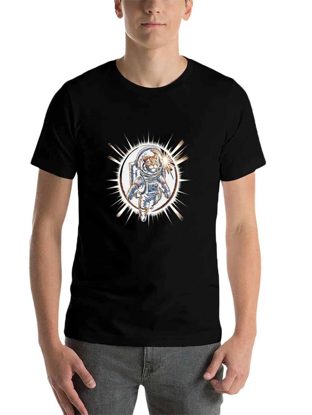 Funny Cat Astronaut Total Solar Eclipse 2024 Relaxed Everyday Tee – Lightweight And Durable Cotton