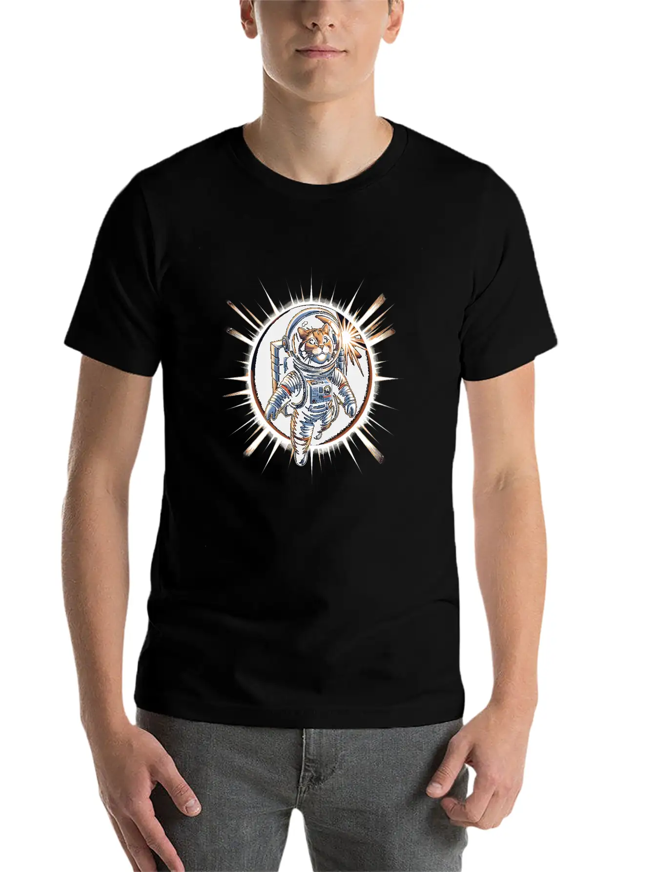 Funny Cat Astronaut Total Solar Eclipse 2024 Relaxed Everyday Tee – Lightweight And Durable Cotton