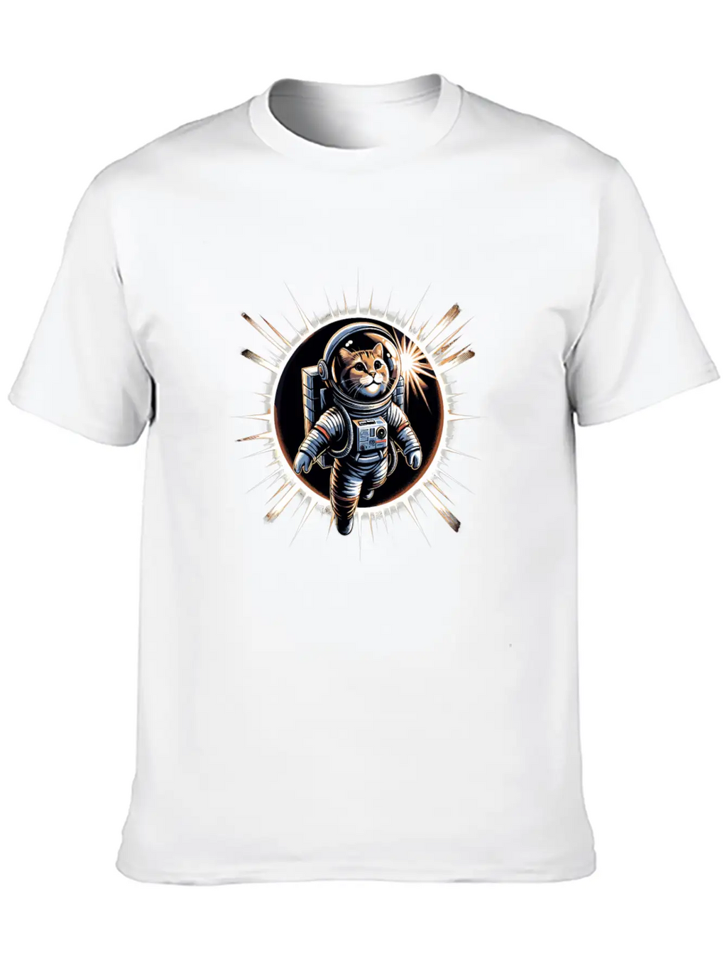 Funny Cat Astronaut Total Solar Eclipse 2024 Relaxed Everyday Tee – Lightweight And Durable Cotton