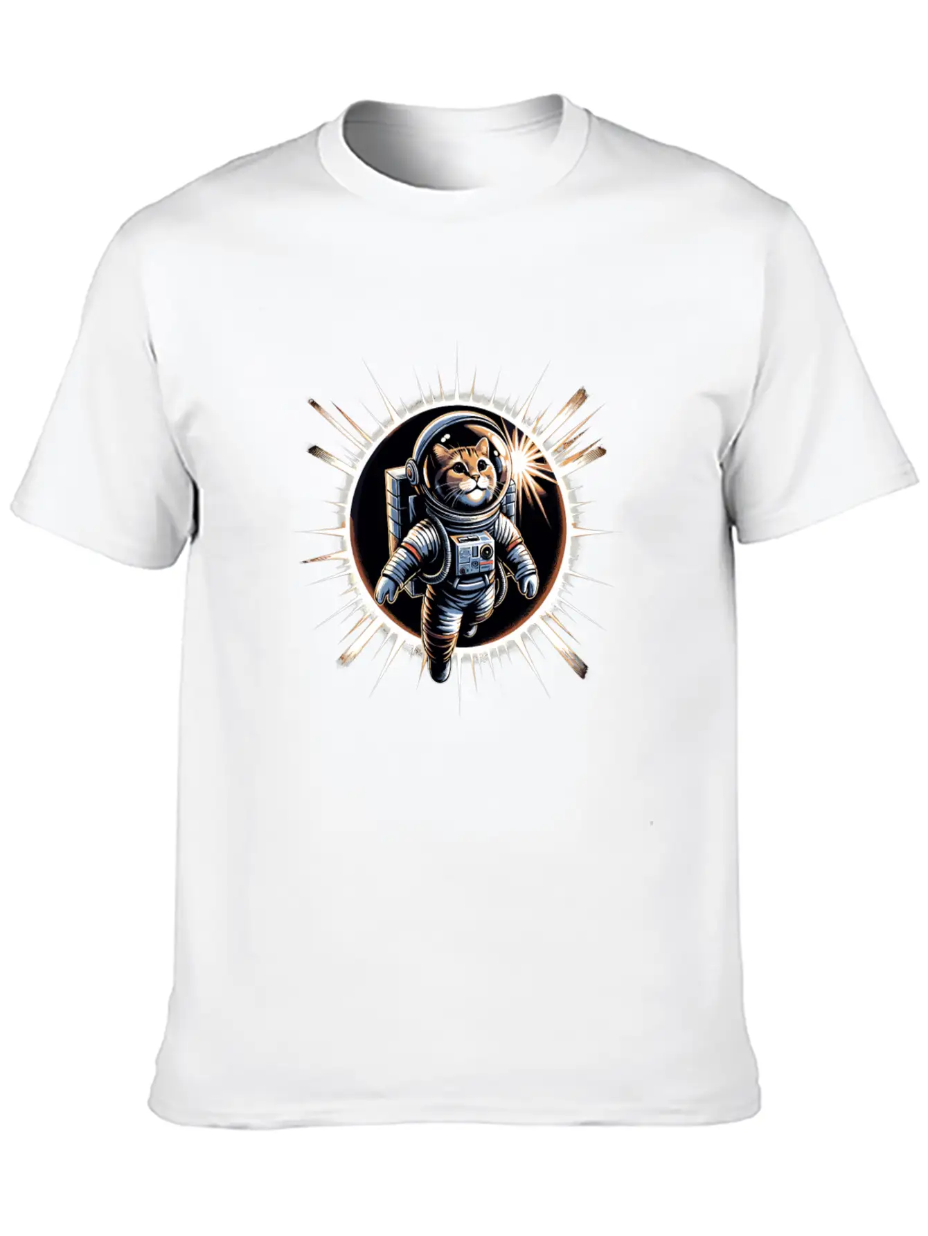 Funny Cat Astronaut Total Solar Eclipse 2024 Relaxed Everyday Tee – Lightweight And Durable Cotton