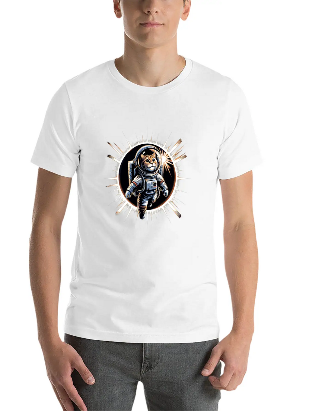 Funny Cat Astronaut Total Solar Eclipse 2024 Relaxed Everyday Tee – Lightweight And Durable Cotton