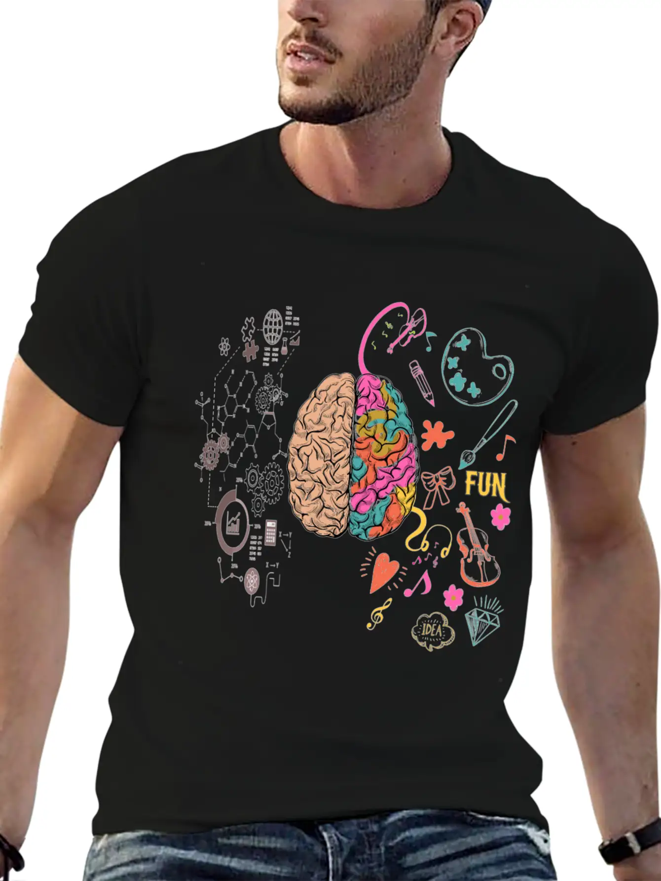 Funny Colorful Brain T-Shirt Breathable Graphic T-Shirt – Perfect For Casual Days