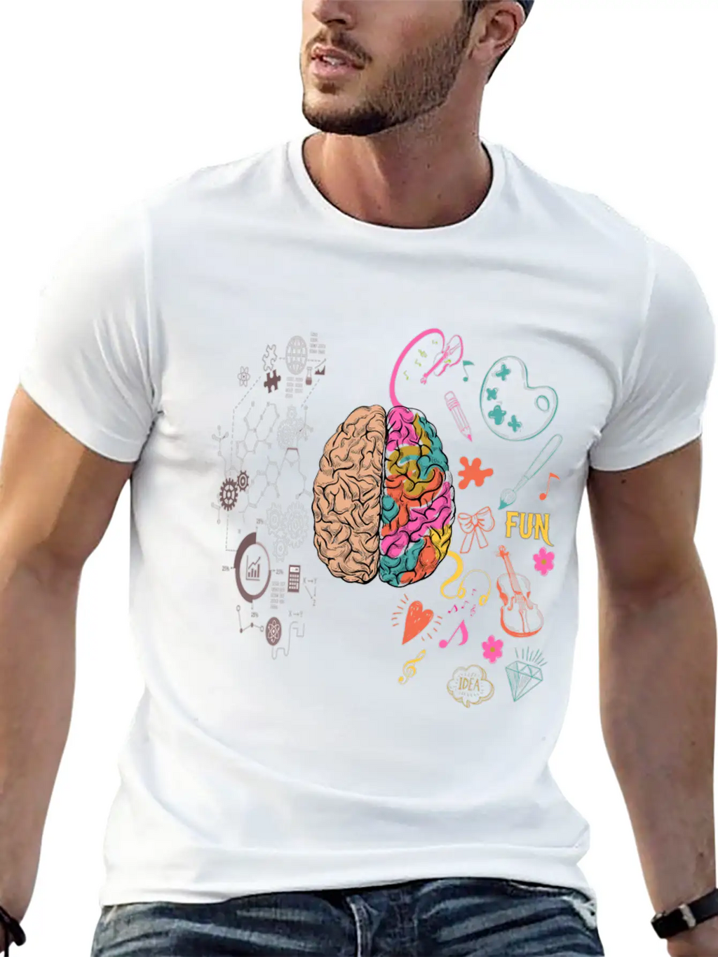 Funny Colorful Brain T-Shirt Breathable Graphic T-Shirt – Perfect For Casual Days