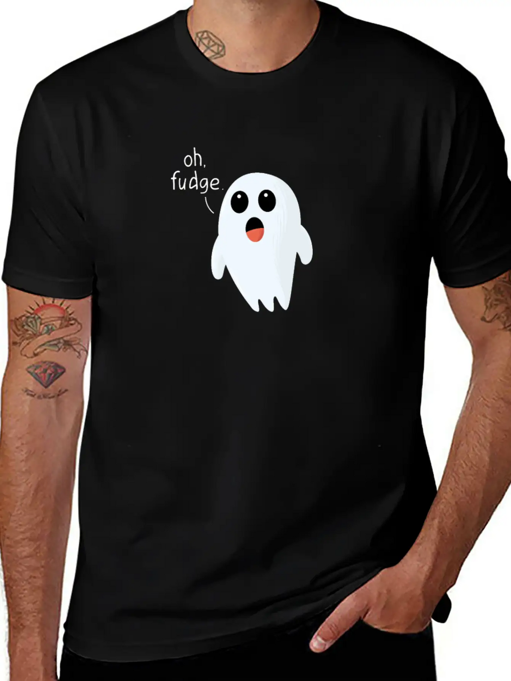 Funny Halloween Print Ghost - Oh Fudge Cute Joke Basic Graphic T-Shirt – Daily Comfort In Soft Cotton