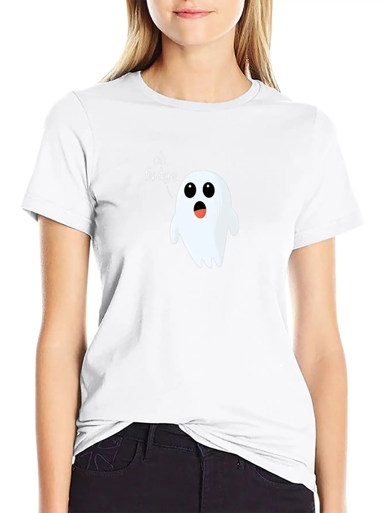 Funny Halloween Print Ghost - Oh Fudge Cute Joke Basic Graphic T-Shirt – Daily Comfort In Soft Cotton