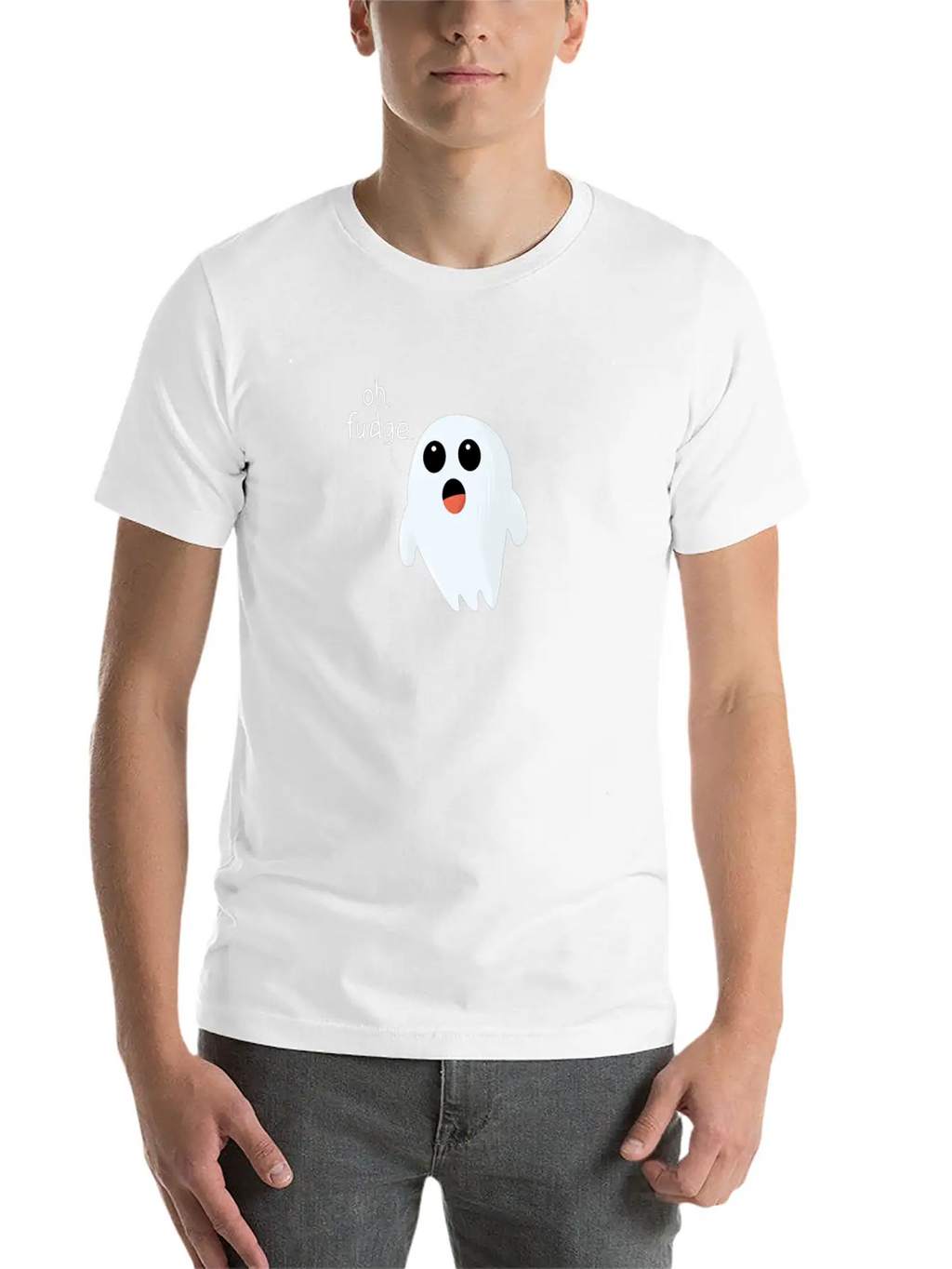 Funny Halloween Print Ghost - Oh Fudge Cute Joke Basic Graphic T-Shirt – Daily Comfort In Soft Cotton