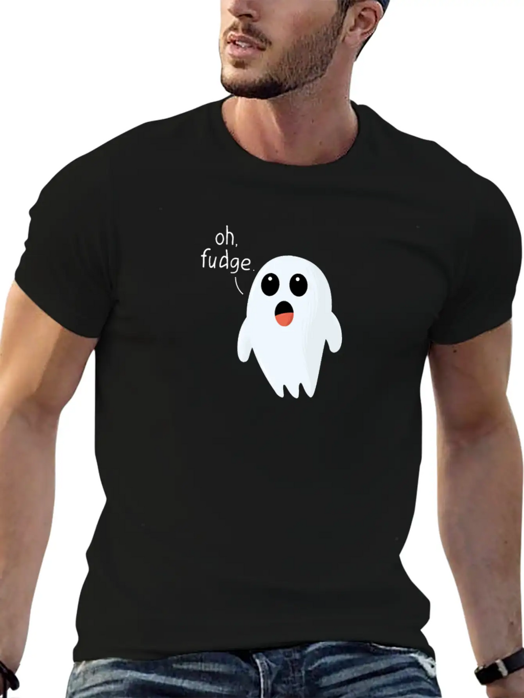 Funny Halloween Print Ghost - Oh Fudge Cute Joke Basic Graphic T-Shirt – Daily Comfort In Soft Cotton