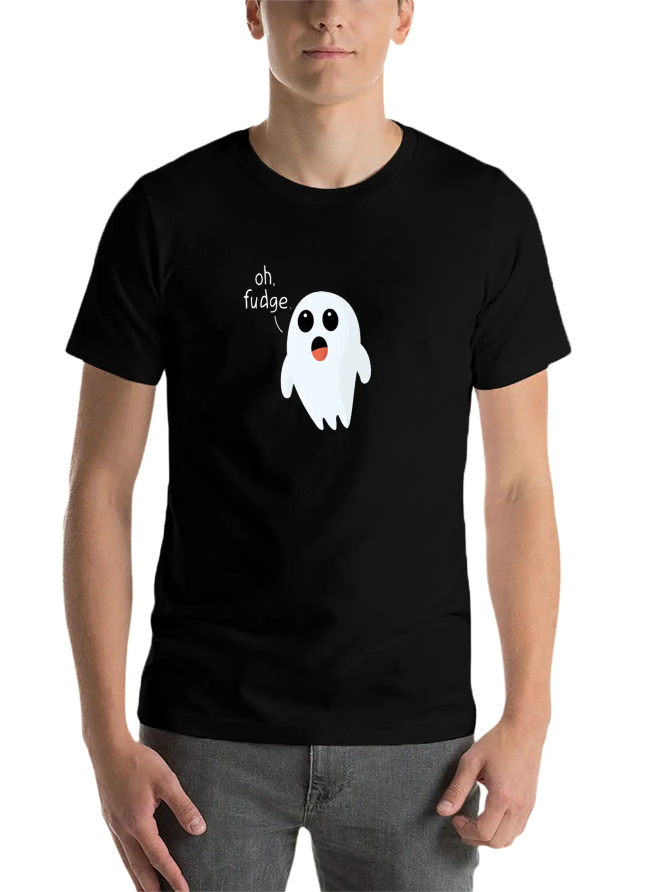 Funny Halloween Print Ghost - Oh Fudge Cute Joke Basic Graphic T-Shirt – Daily Comfort In Soft Cotton