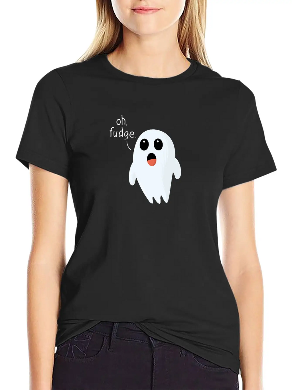 Funny Halloween Print Ghost - Oh Fudge Cute Joke Basic Graphic T-Shirt – Daily Comfort In Soft Cotton