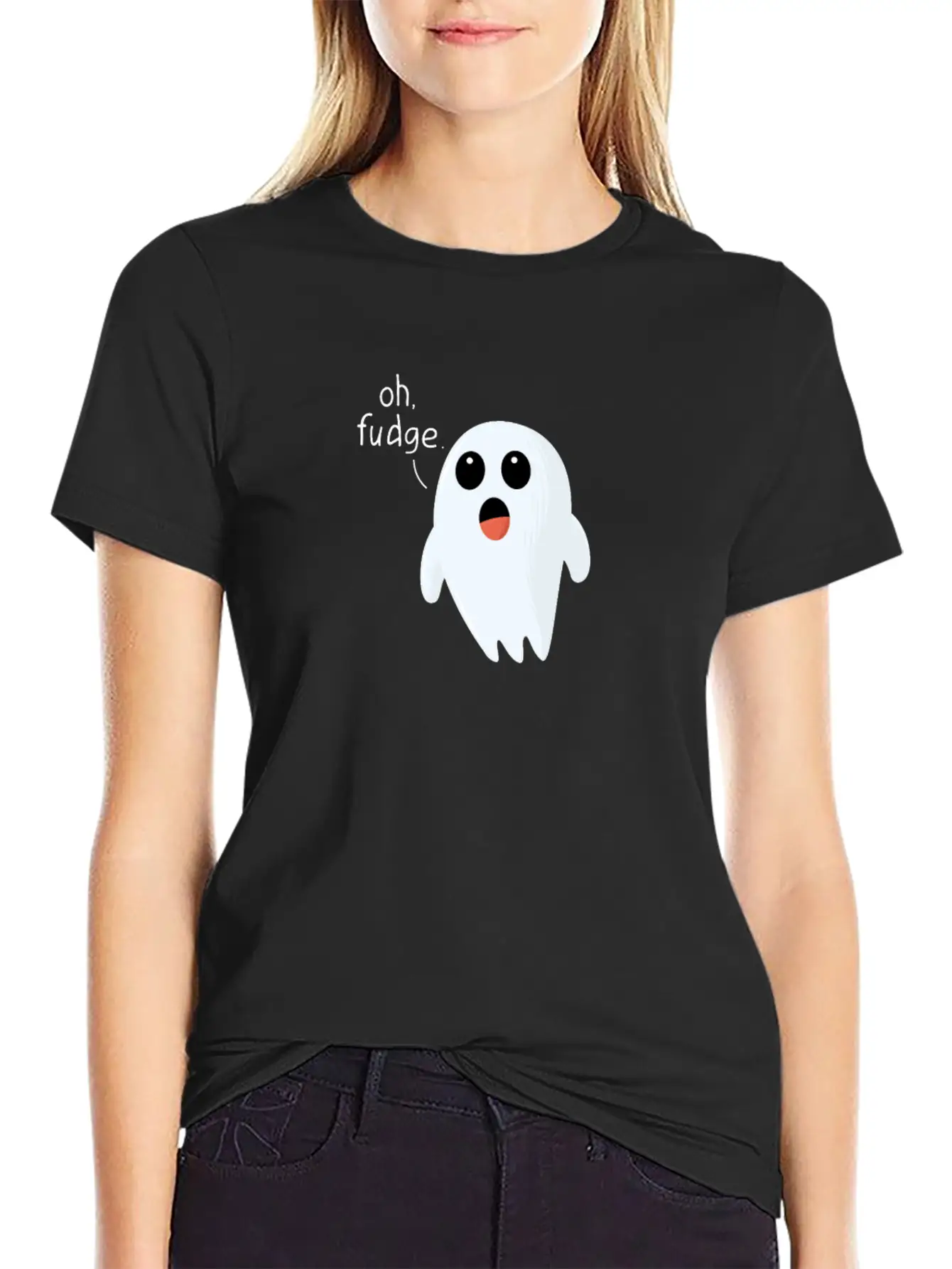 Funny Halloween Print Ghost - Oh Fudge Cute Joke Basic Graphic T-Shirt – Daily Comfort In Soft Cotton