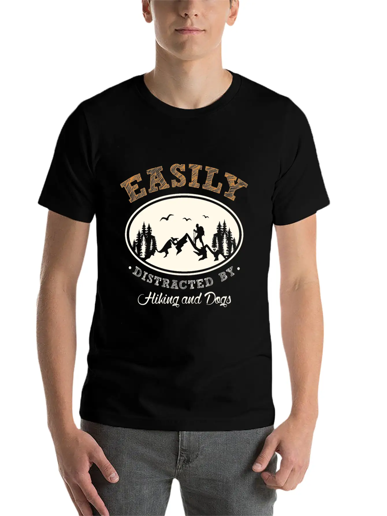 Funny Hiking Hiking With Dog Timeless Short Sleeve Tee – Comfy And Minimalist Design