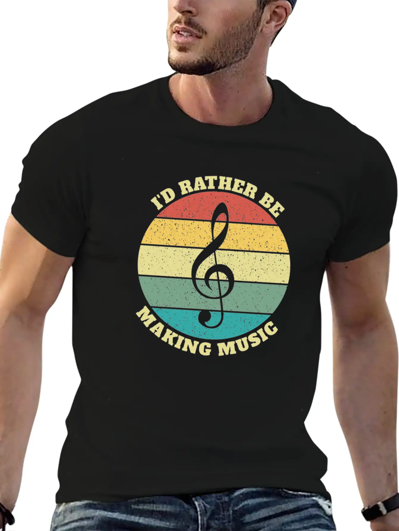 Funny I'd Rather Be Musician Musicians Retro Gift Stylish Everyday T-Shirt – Unisex Basic Cotton Tee
