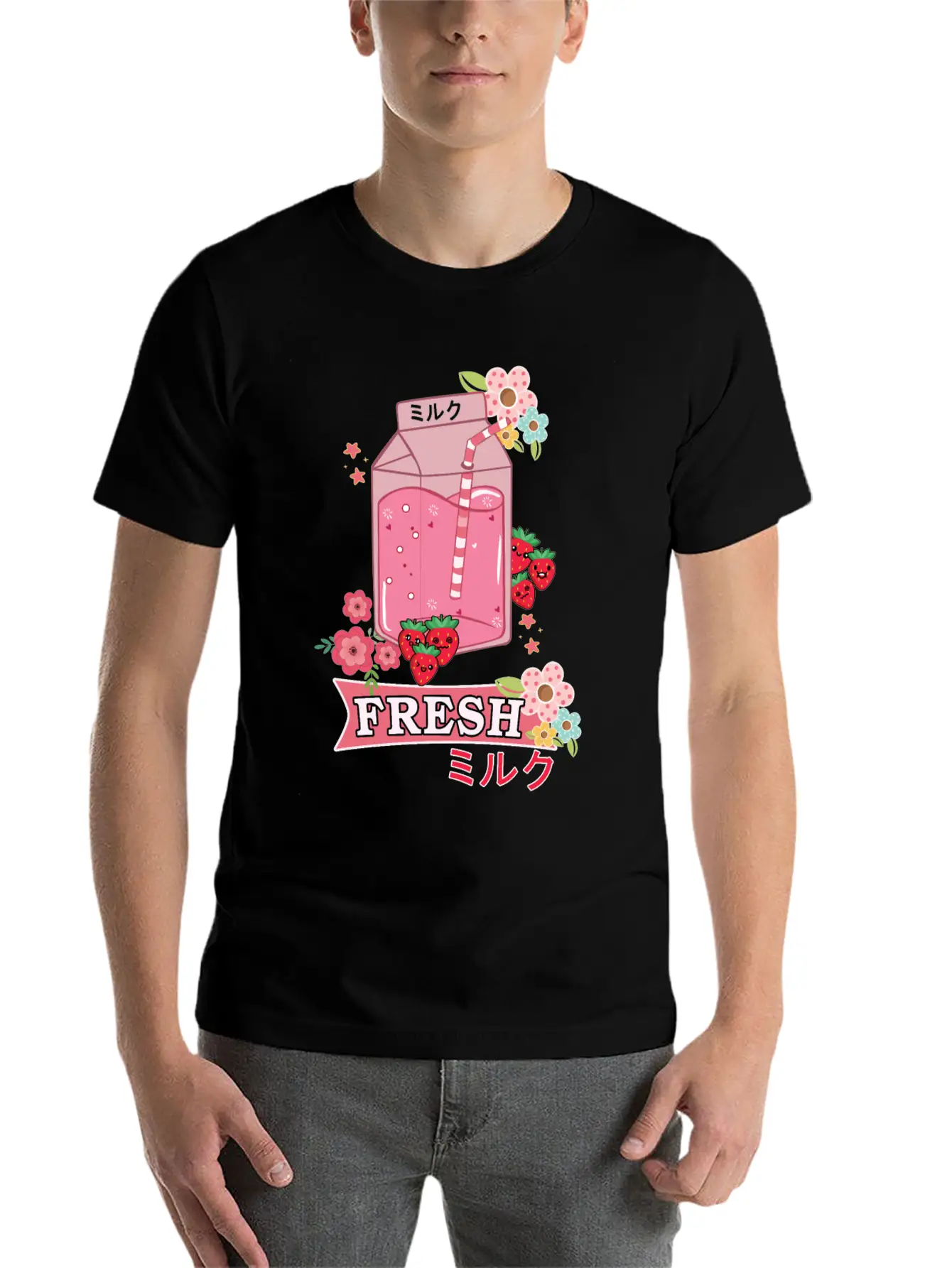 Funny Kawaii Anime Japanese Fresh Strawberry Milk Classic Cotton Tee – Unisex Comfort For Any Season