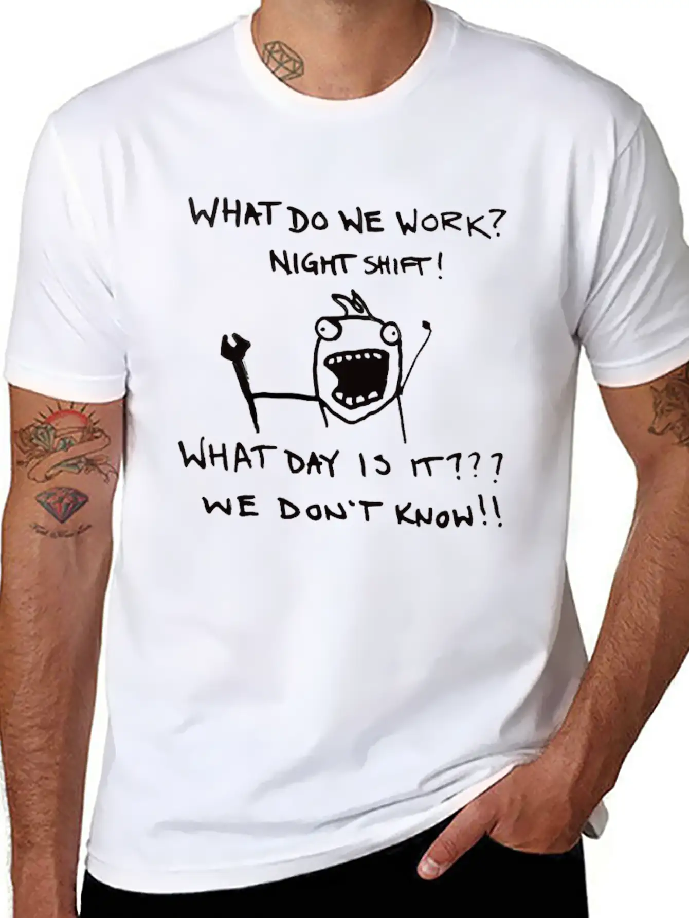 Funny Night Shift Worker T-Shirt Stylish Everyday T-Shirt – Unisex Basic Cotton Tee