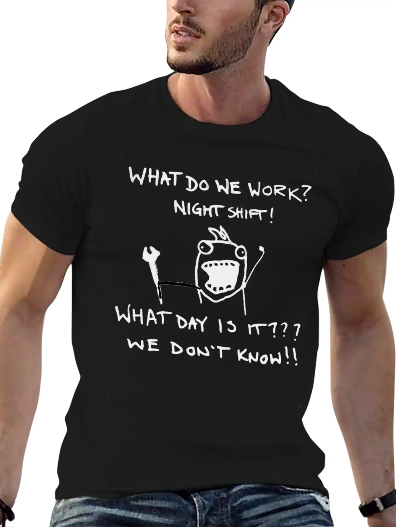 Funny Night Shift Worker T-Shirt Stylish Everyday T-Shirt – Unisex Basic Cotton Tee