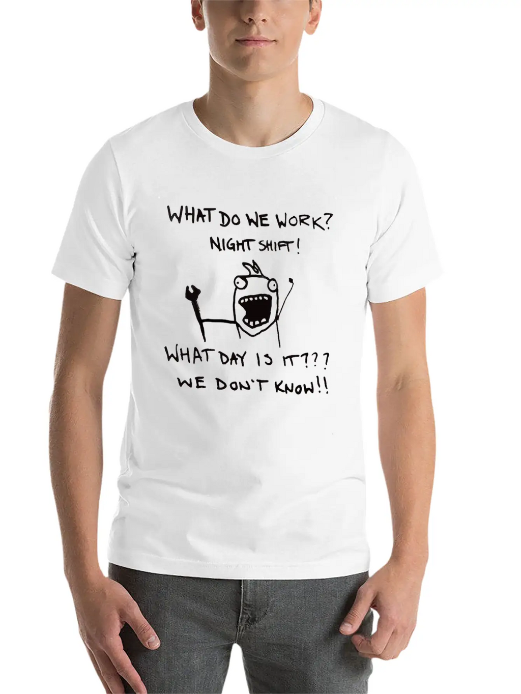 Funny Night Shift Worker T-Shirt Stylish Everyday T-Shirt – Unisex Basic Cotton Tee