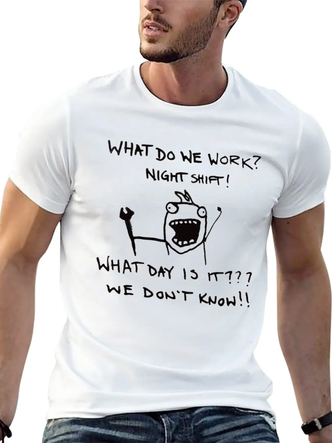 Funny Night Shift Worker T-Shirt Stylish Everyday T-Shirt – Unisex Basic Cotton Tee