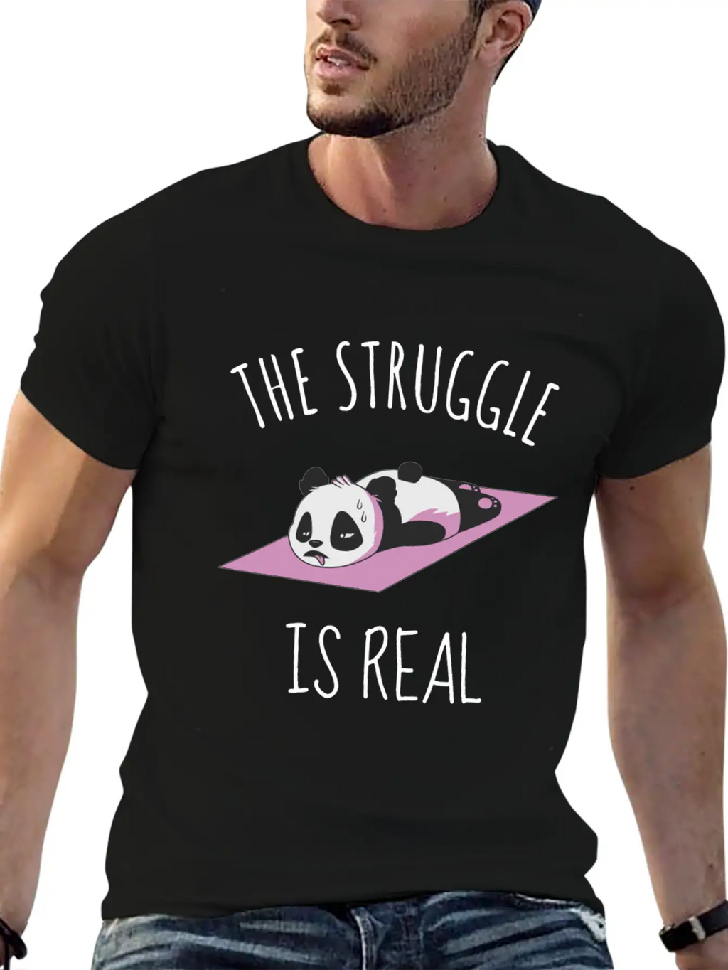 Funny Panda Women Yoga Gym Exercise The Struggle I Classic Cotton Tee – Unisex Comfort For Any Season