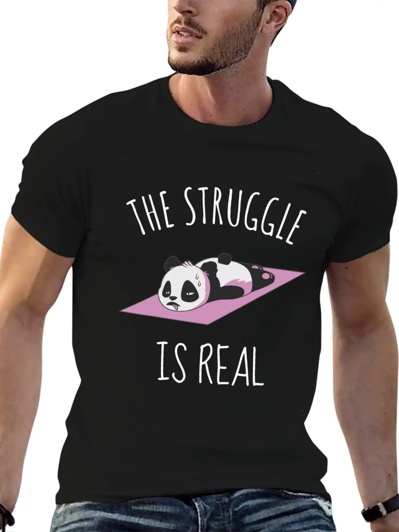 Funny Panda Women Yoga Gym Exercise The Struggle I Classic Cotton Tee – Unisex Comfort For Any Season