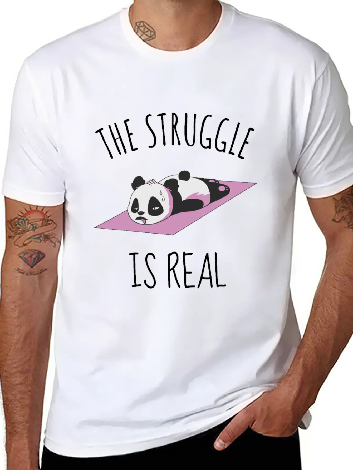 Funny Panda Women Yoga Gym Exercise The Struggle I Classic Cotton Tee – Unisex Comfort For Any Season