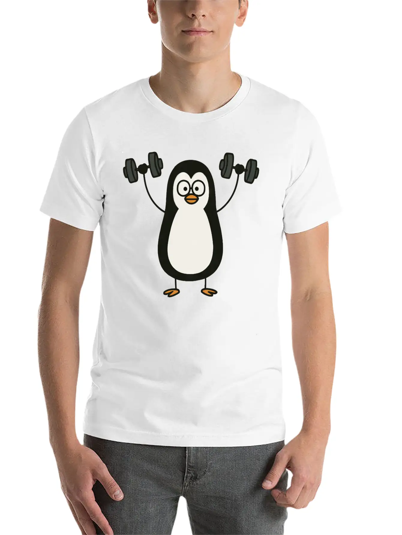 Funny Penguin With Dumbbell Fitness Workout Doodle Classic Cotton Tee – Unisex Comfort For Any Season