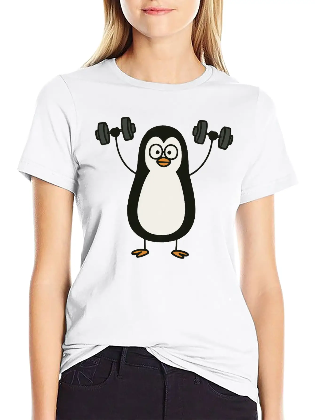 Funny Penguin With Dumbbell Fitness Workout Doodle Classic Cotton Tee – Unisex Comfort For Any Season