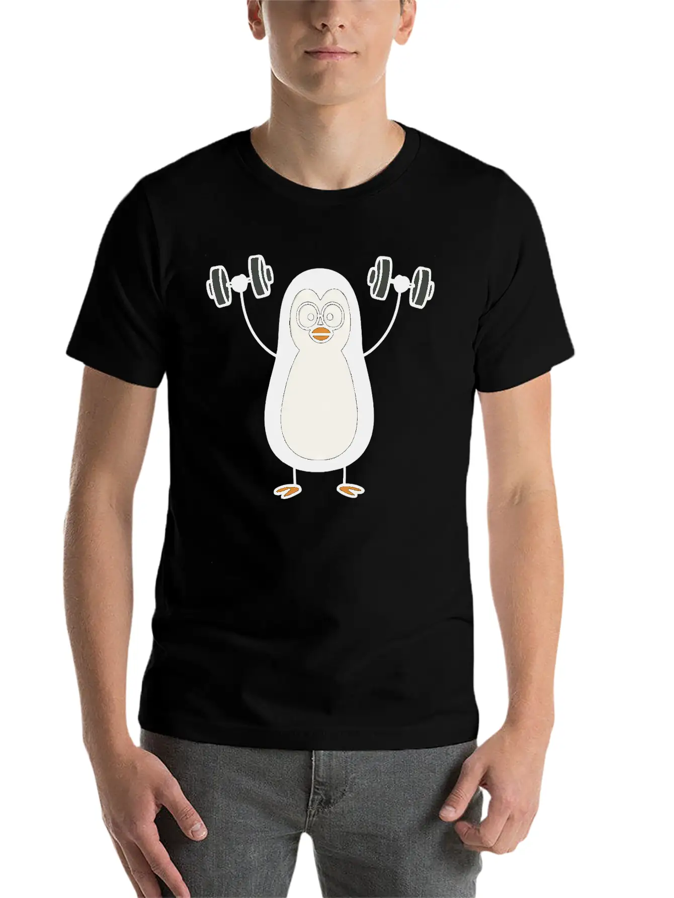 Funny Penguin With Dumbbell Fitness Workout Doodle Classic Cotton Tee – Unisex Comfort For Any Season