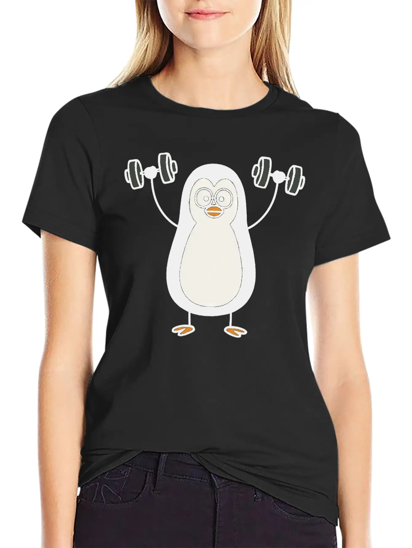 Funny Penguin With Dumbbell Fitness Workout Doodle Classic Cotton Tee – Unisex Comfort For Any Season