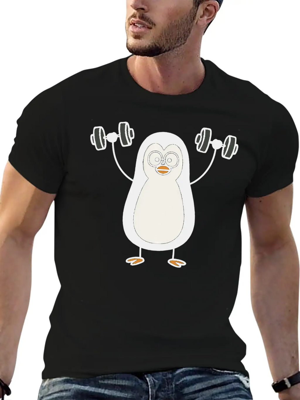 Funny Penguin With Dumbbell Fitness Workout Doodle Classic Cotton Tee – Unisex Comfort For Any Season