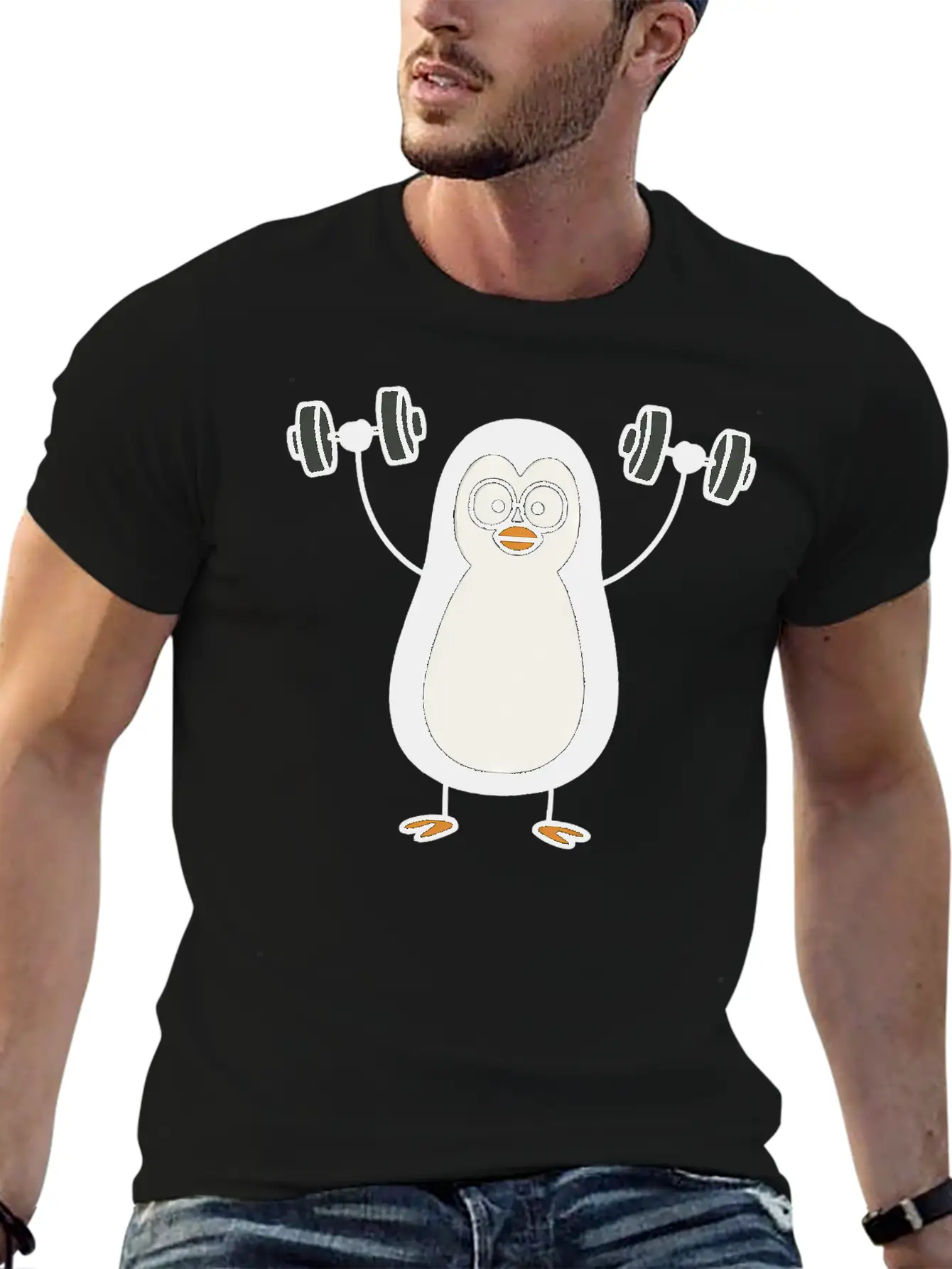 Funny Penguin With Dumbbell Fitness Workout Doodle Classic Cotton Tee – Unisex Comfort For Any Season
