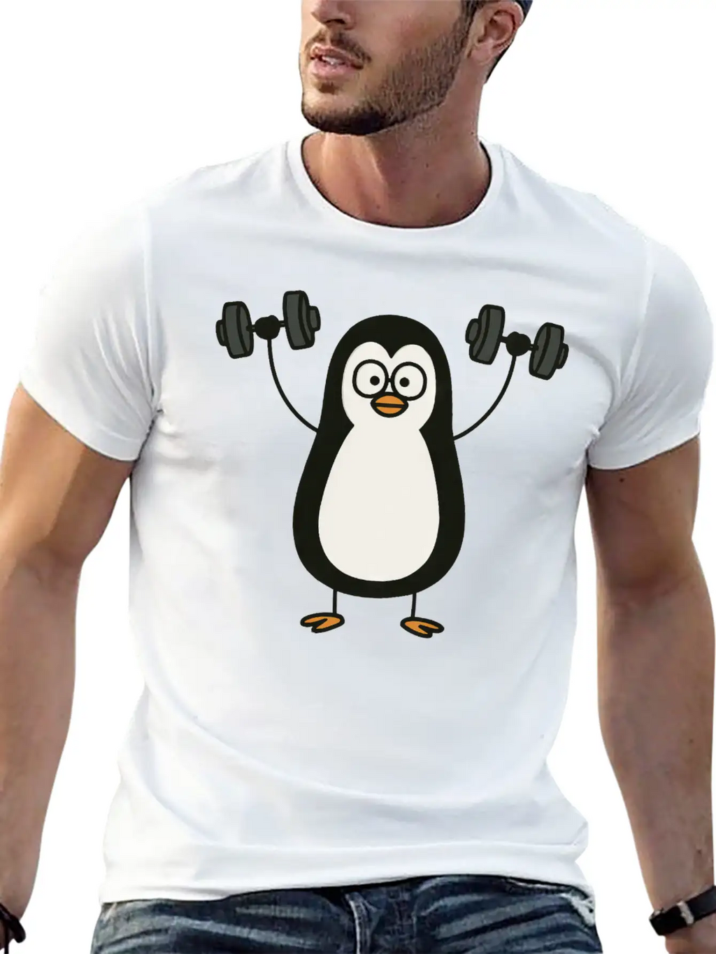 Funny Penguin With Dumbbell Fitness Workout Doodle Classic Cotton Tee – Unisex Comfort For Any Season
