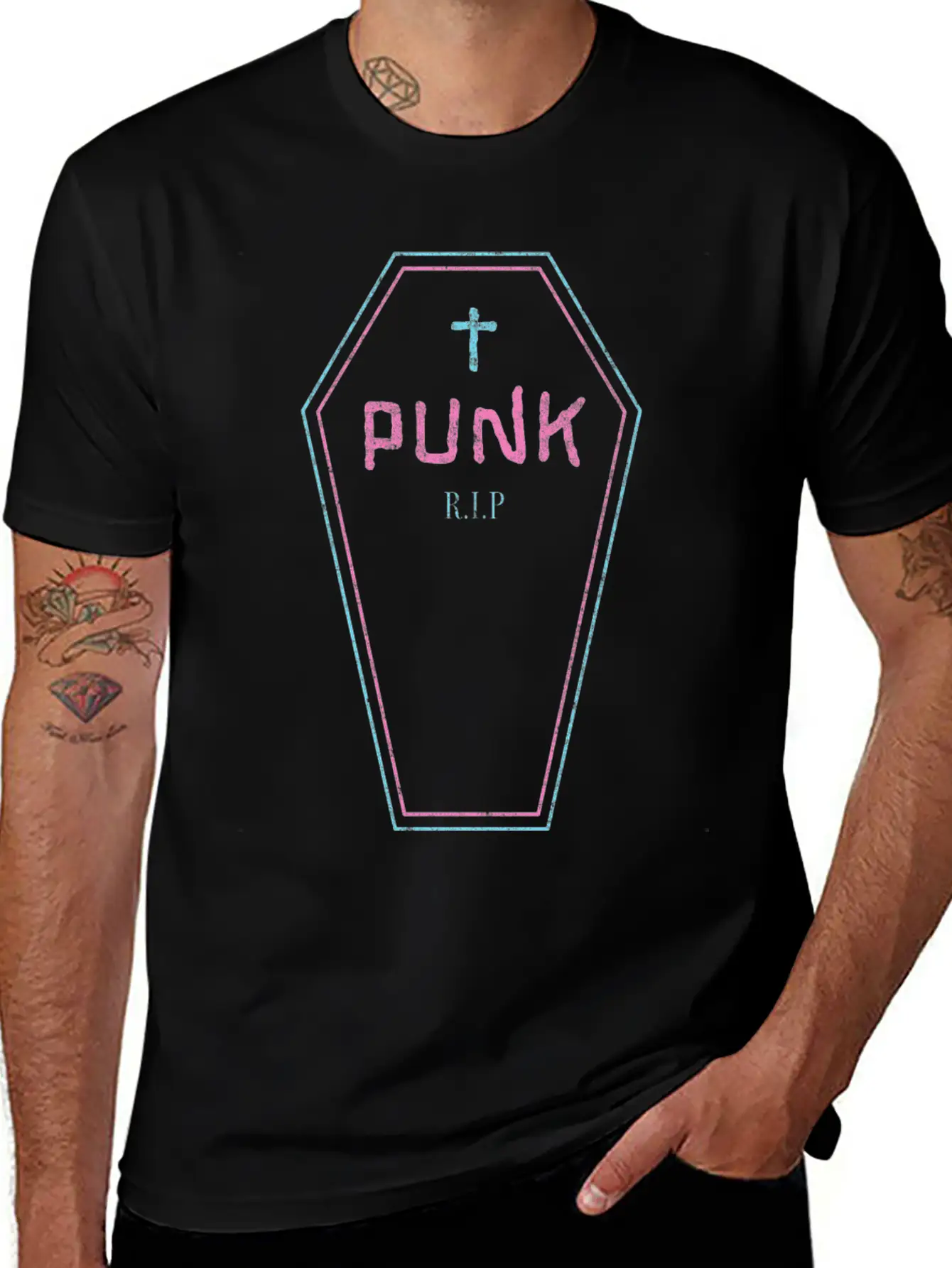 Funny Punk - Rock Guitar - Coffin - Punk Is Dead - Breathable Graphic T-Shirt – Perfect For Casual Days
