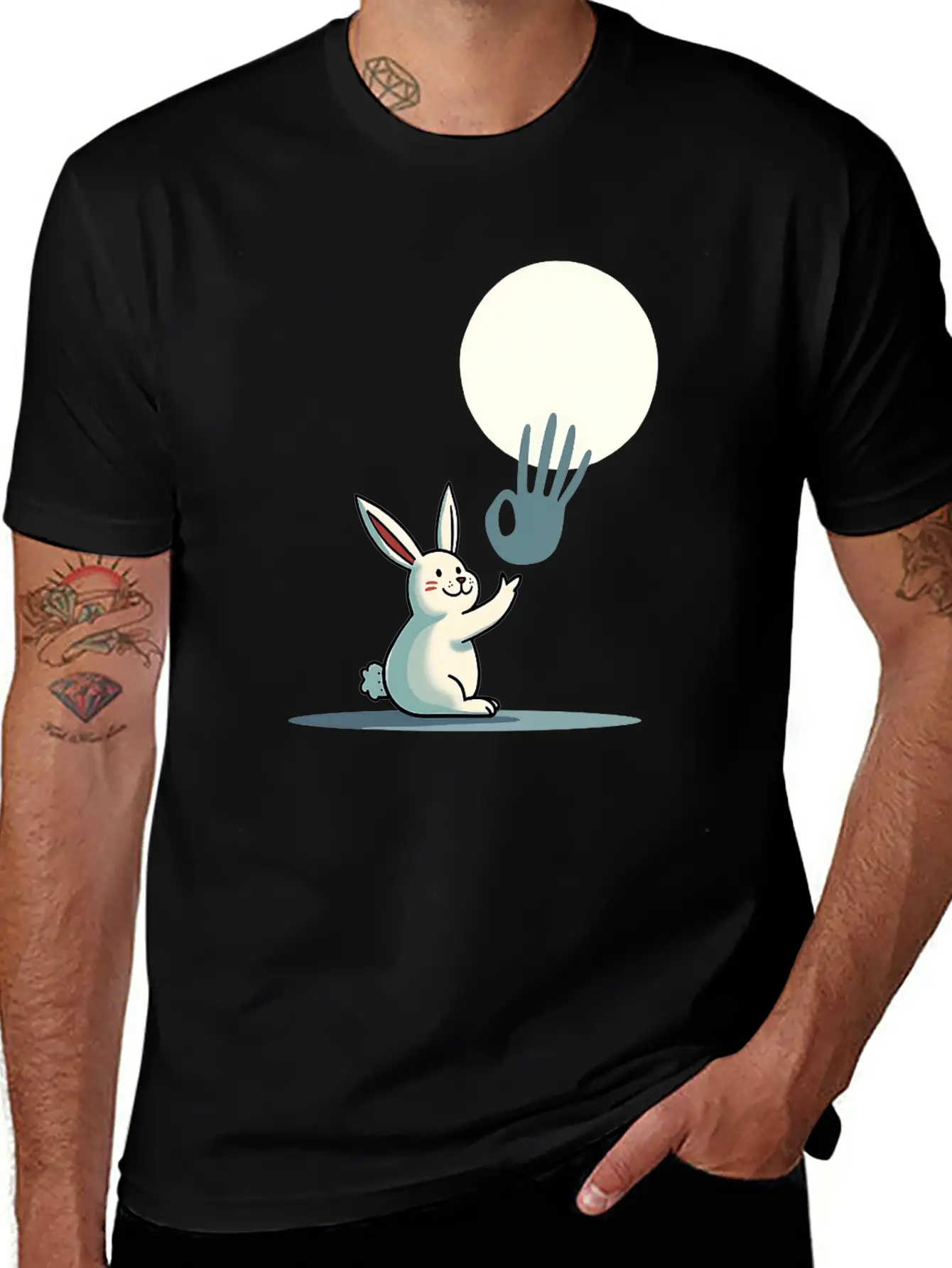 Funny Rabbit Hand Shadow Puppets Humor Pop Art Classic Cotton Tee – Unisex Comfort For Any Season