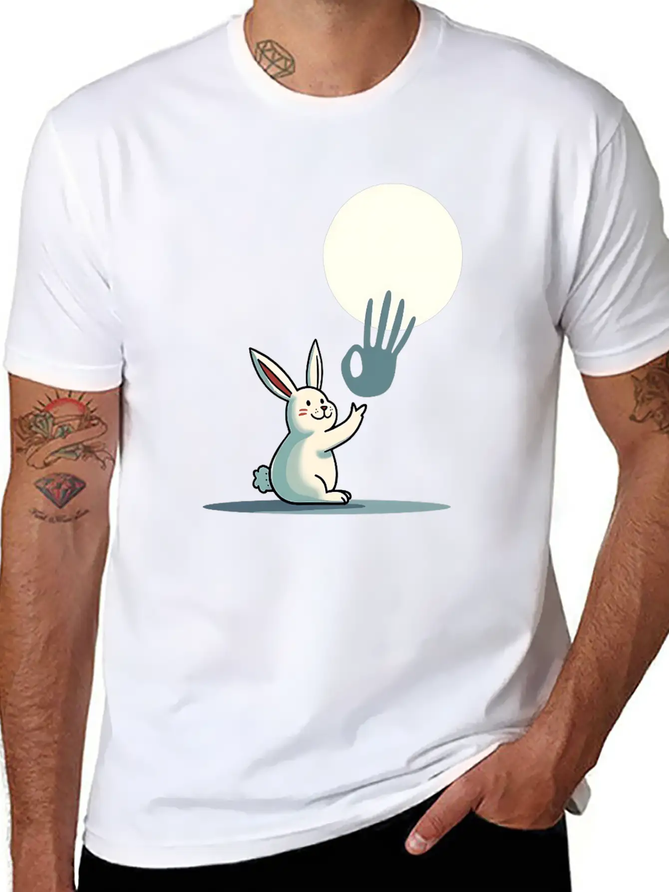 Funny Rabbit Hand Shadow Puppets Humor Pop Art Classic Cotton Tee – Unisex Comfort For Any Season