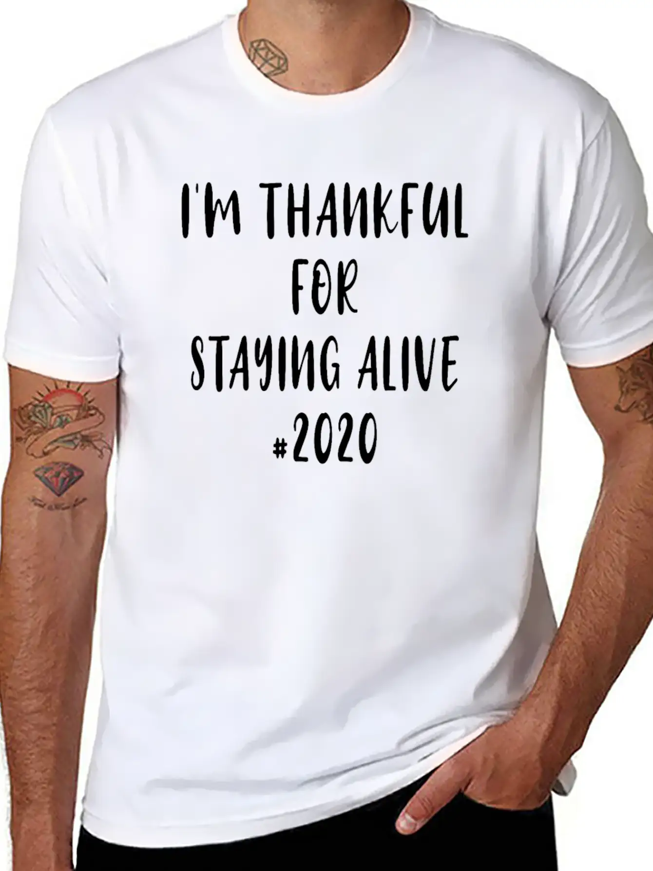 Funny Saying I'm Thankful For Staying Alive 2020 Essential Unisex Summer Tee – Soft Cotton Casual Fit